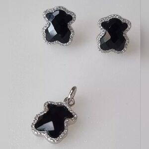 Tous Black Onyx and Cubic Zirconia Stud Earrings and Pendant Set